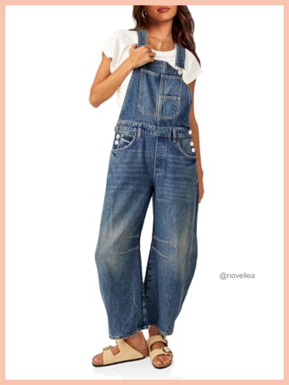Women's Denim Bib Overalls Barrel Leg Adjustable Strap Jumpsuit